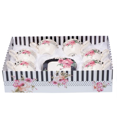 Set 6 cesti din portelan cu farfurii 'Small Roses'