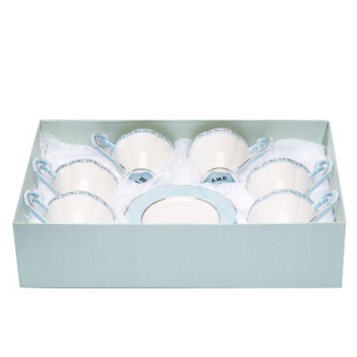 Set 6 cesti din portelan cu farfurii 'Light Blue'