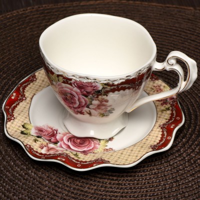 Set 6 cesti din portelan cu farfurii 'Gray Roses'