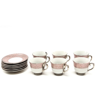 SET 6 CESTI DIN PORTELAN CU FARFURII 'BURGUNDY'