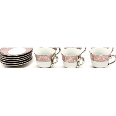 SET 6 CESTI DIN PORTELAN CU FARFURII 'BURGUNDY'
