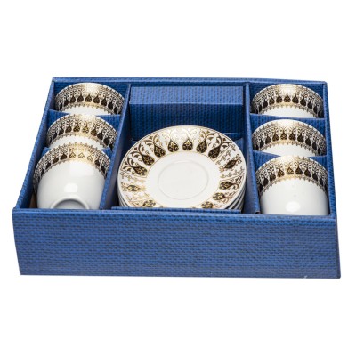 Set 6 cesti din portelan cu farfurii 'Black & gold'