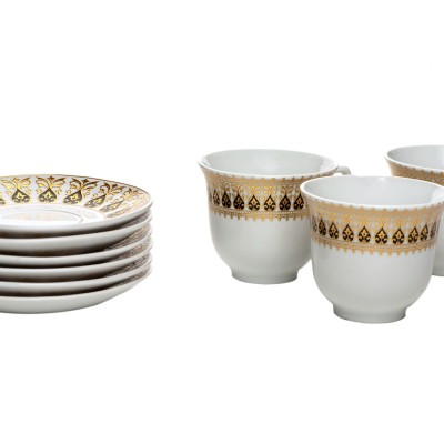 Set 6 cesti din portelan cu farfurii 'Black & gold'