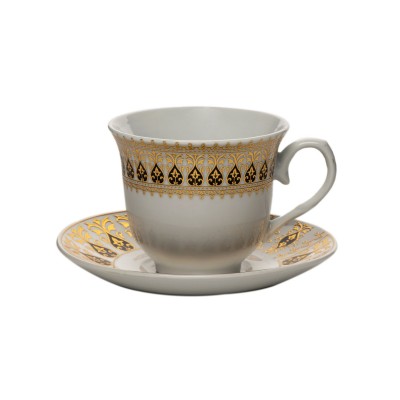 Set 6 cesti din portelan cu farfurii 'Black & gold'