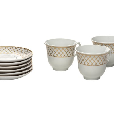 Set 6 cesti din portelan cu farfurii 'White & gold' IV