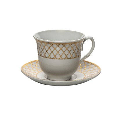 Set 6 cesti din portelan cu farfurii 'White & gold' IV