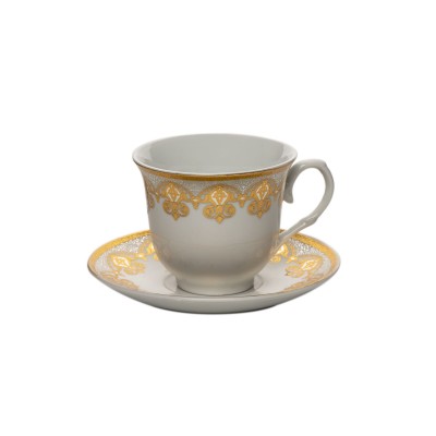 Set 6 cesti din portelan cu farfurii 'White & gold' V