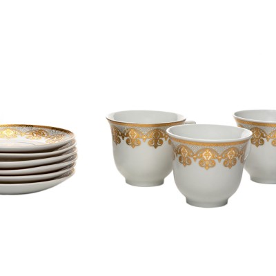 Set 6 cesti din portelan cu farfurii 'White & gold' V