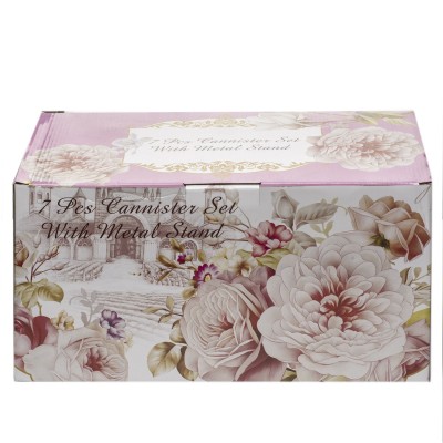 Set condimente din portelan, 7 piese, cu suport din metal