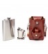Plosca din inox in toc din piele ecologica maro coniac, 250 ml, 1 pahar pliabil.