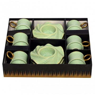 Set 6 cesti din portelan cu farfurii 'Beautiful green'