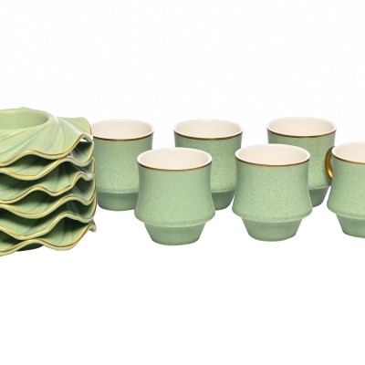 Set 6 cesti din portelan cu farfurii 'Beautiful green'